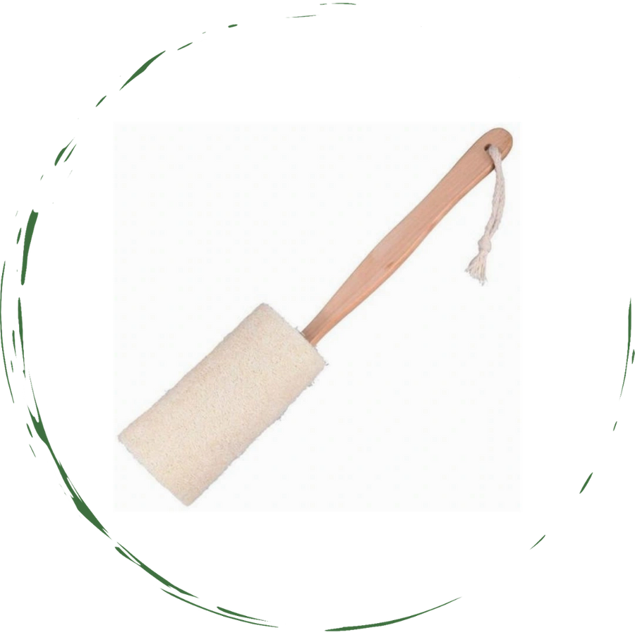 Natural Loofah Bath Brush w/Long Handle.-1