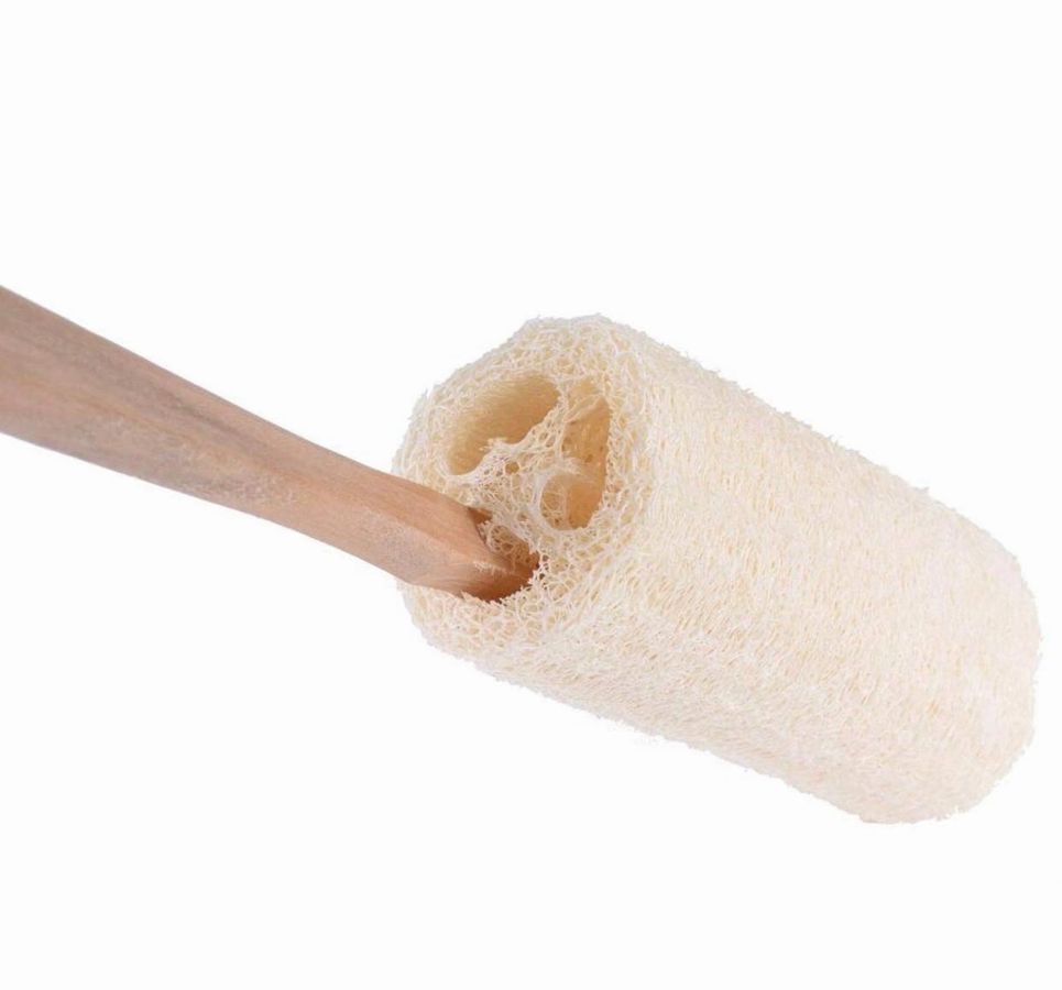 Natural Loofah Bath Brush w/Long Handle.-4