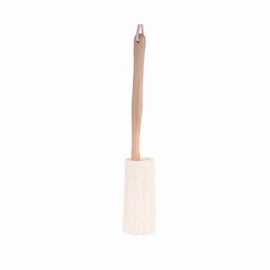 Natural Loofah Bath Brush w/Long Handle.-3
